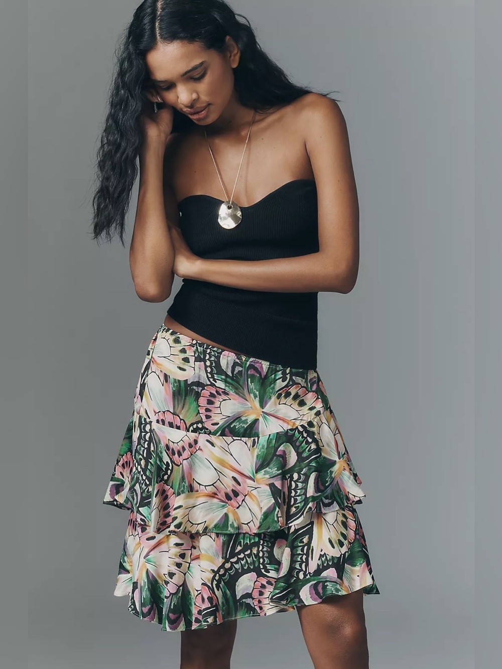 Farm Rio Anthropologie Asymmetric Ruffle Mini Skirt Medium New With Tags